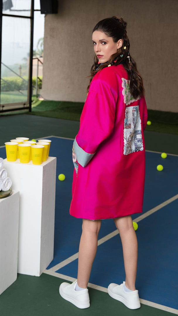HOT PINK ZIPPER SHIRT DRESS