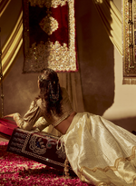 Load image into Gallery viewer, Silver &amp; Gold Banarasi Lehenga Set
