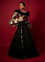 Load image into Gallery viewer, Copper &amp; Black Metallic Lehenga Set
