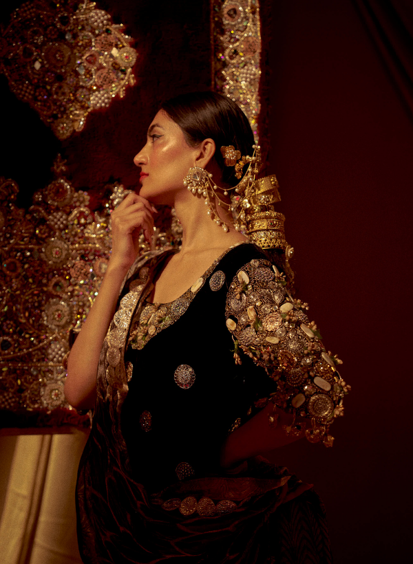 Black Velvet Bejewelled Sharara Set