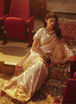 Load image into Gallery viewer, Gold Tissue Sari Paired with Floral Brocade Blouse – Blouse