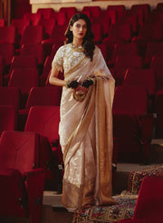 Gold Tissue Sari Paired with Floral Brocade Blouse – Blouse