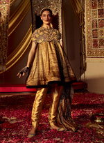 Load image into Gallery viewer, Black &amp; Gold Flared Banarasi Kurta Set
