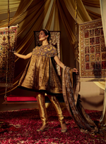Load image into Gallery viewer, Black &amp; Gold Flared Banarasi Kurta Set
