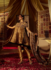 Black & Gold Flared Banarasi Kurta Set