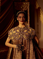 Load image into Gallery viewer, Black &amp; Gold Flared Banarasi Kurta Set
