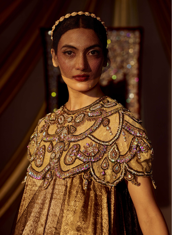 Black & Gold Flared Banarasi Kurta Set