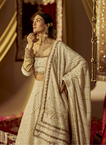 Load image into Gallery viewer, White &amp; Gold Chikankari Lehenga Set
