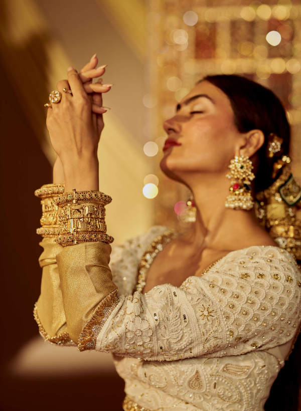 White & Gold Chikankari Lehenga Set