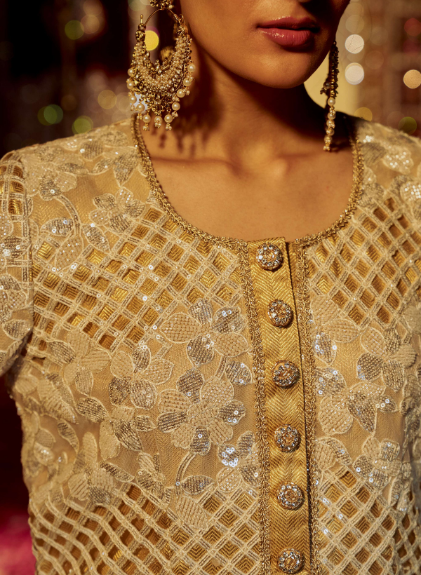 Cream Cutwork Sequined Kurta Set