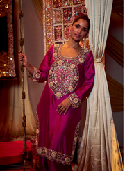 Deep Pink Embellished Banarasi Kurta Set