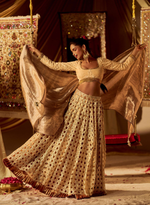 Load image into Gallery viewer, Gold Beaded Cutwork Lehenga Set

