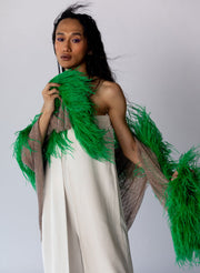 Off White Overlapped Georgette Jumpsuit & Nude Metallic Swarovski-encrusted heavy tulle shawl