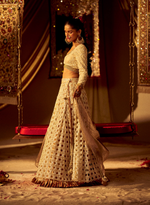 Load image into Gallery viewer, Gold Beaded Cutwork Lehenga Set
