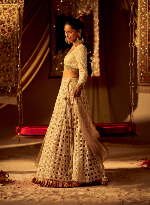Gold Beaded Cutwork Lehenga Set