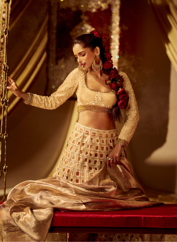 Gold Beaded Cutwork Lehenga Set
