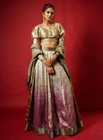 Load image into Gallery viewer, Gold &amp; Purple Shaded Banarasi Lehenga Set
