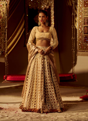 Gold Beaded Cutwork Lehenga Set