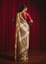 Load image into Gallery viewer, Metallic Striped Sari with Banarasi Blouse – Blouse
