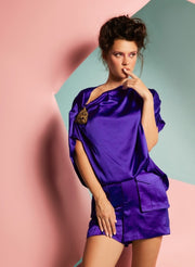 Satin Shorts Set With Swarovski Tiger Head