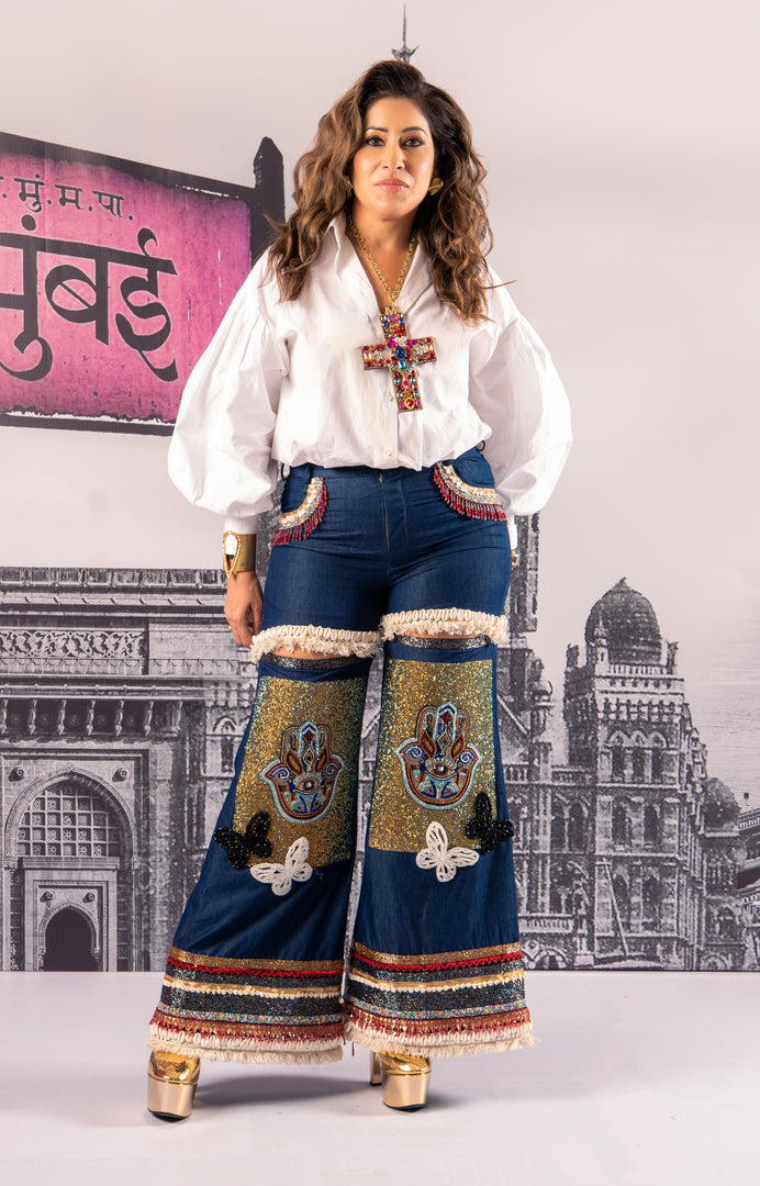 STATEMENT MAHEKA MIRPURI SWAROVSKI DENIM JEANS