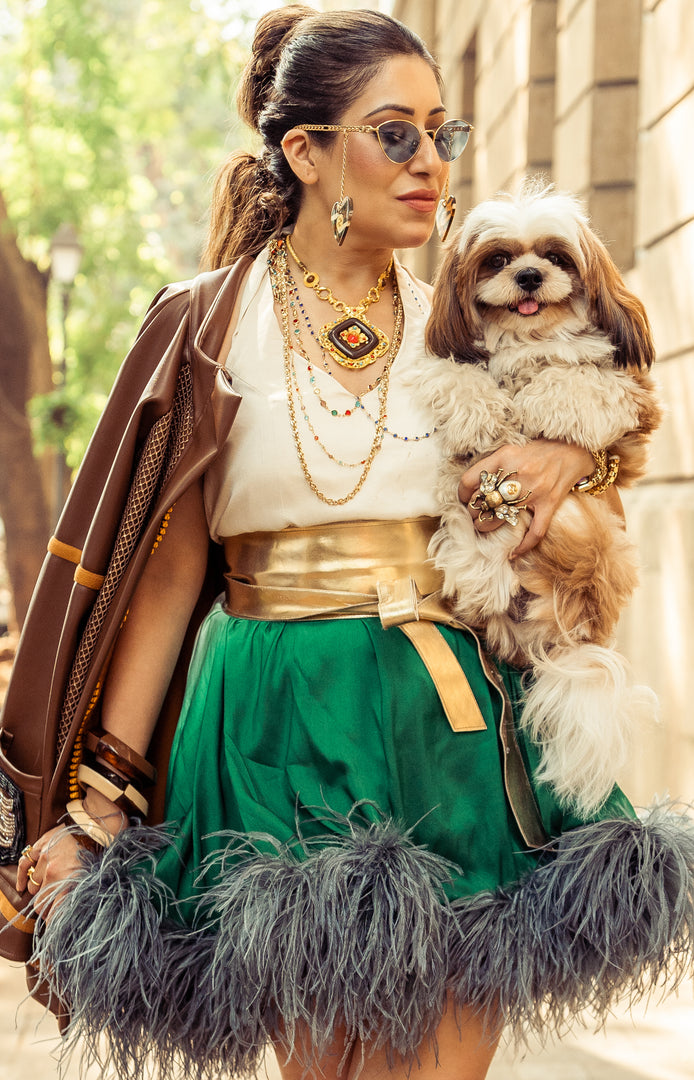 GRADIENT EMERALD GREEN SILK FEATHER DRESS