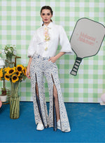 Load image into Gallery viewer, WHITE SHIRT WITH FLORAL DETAILING PAIRED WITH CUTWORK CROCHET PANTS